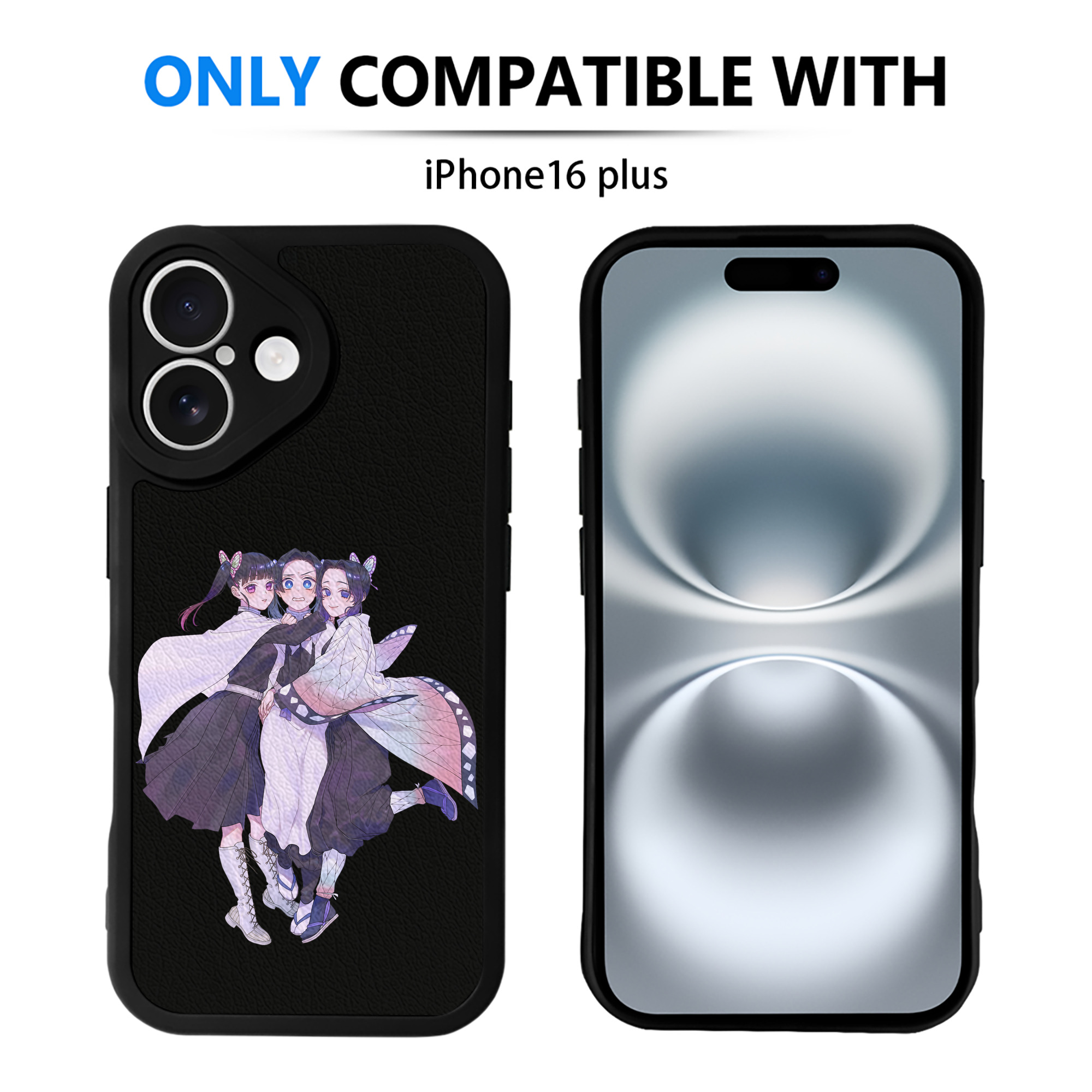 （画像用） 鬼滅の刃（きめつのやいば）蟲柱-胡蝶 しのぶ／こちょう しのぶ Kochou Shinobu 【iPhone 16シリーズ対応】シリコンスマホケース（レザー調） 材質：シリコン